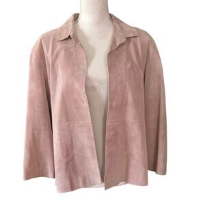 Women's Open-Front Suede Jacket in Blush Pink